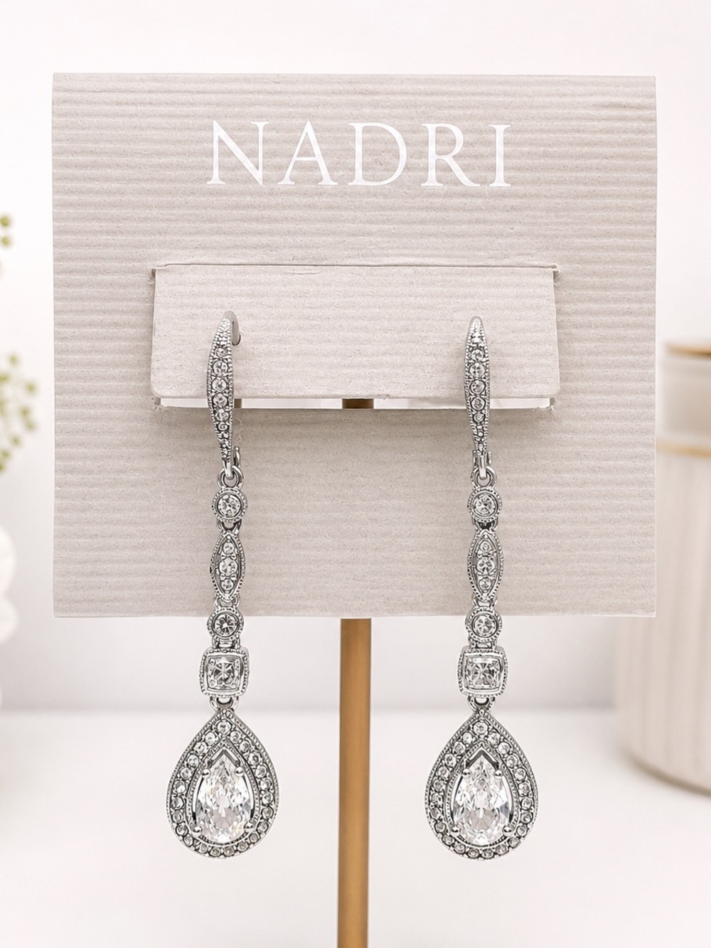Nadri Silver Crystal Teardrop Dangle Earrings
